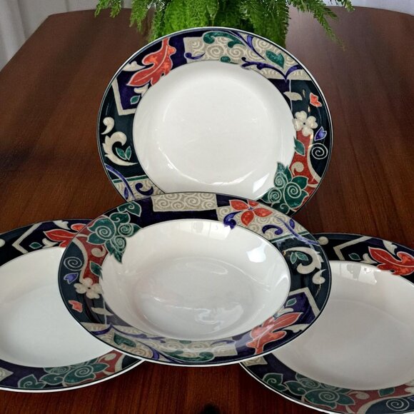 4 Pc. Christopher Stuart Optima HK201 Pasha's Palace Rimmed Soup Bowls 9.5" - Picture 6 of 15